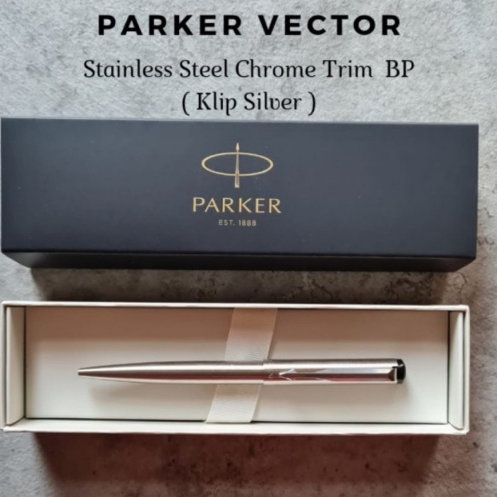 

Pulpen Parker Mewah Vector Matte Black-Silver Ballpoint + Gravir Laser - S, Clip Silver