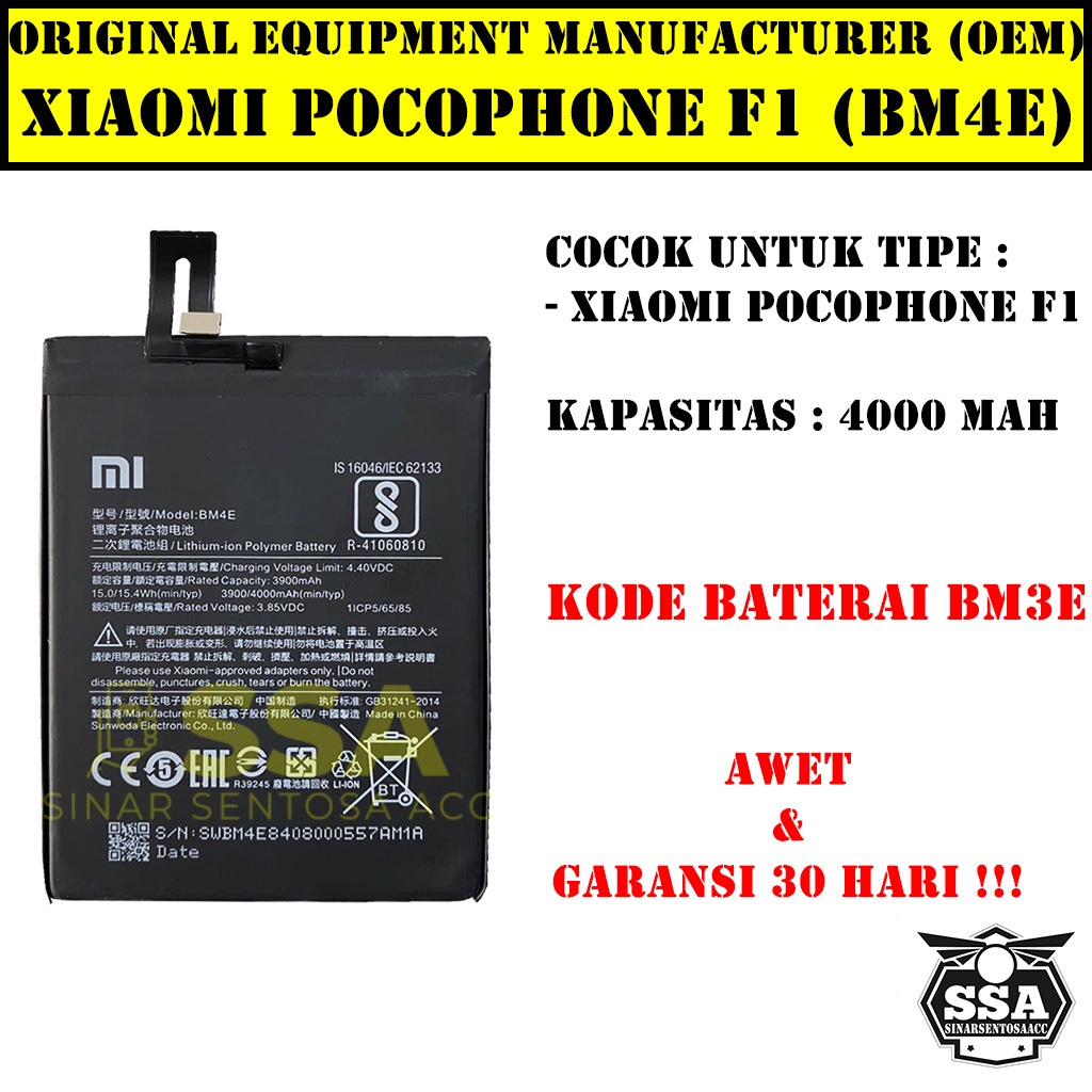 Baterai Xiaomi Pocophone F1 BM3E PocophoneF1 Redmi BM 3E Original OEM Batu Batere Batre Battery Batrai Batrei ori hp Xiao Mi Garansi