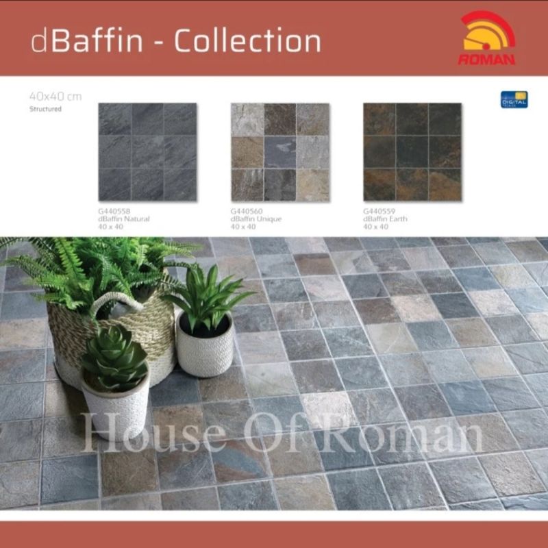 Roman Keramik (Stone Mood) 40x40 dBaffin Series / Roman Keramik Lantai Teras Kasar Antislip / Roman Keramik Motif Batu Alam / Roman Keramik Lantai Pakiran / Lantai Carport / Roman Keramik Taman / Roman Keramik Lantai Natural / Keramik Lantai Garasi