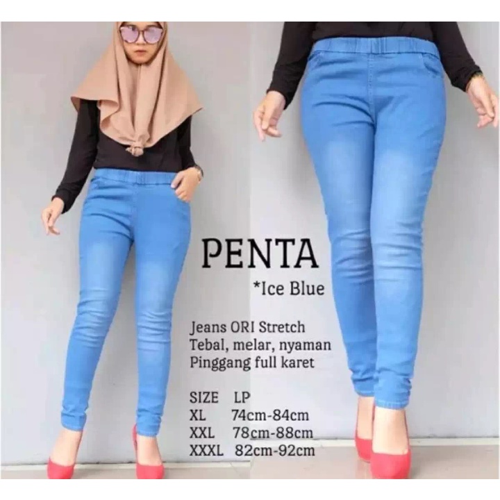 Celana Jumbo - Jeans Premium Wanita - Jumbo - Pinggang Karet - Melar - Street