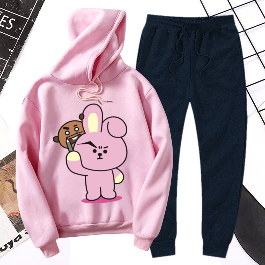 BESS - Baju Setelan Wanita Murah / Setelan Hoodie + Jogger Hitam - CUKY