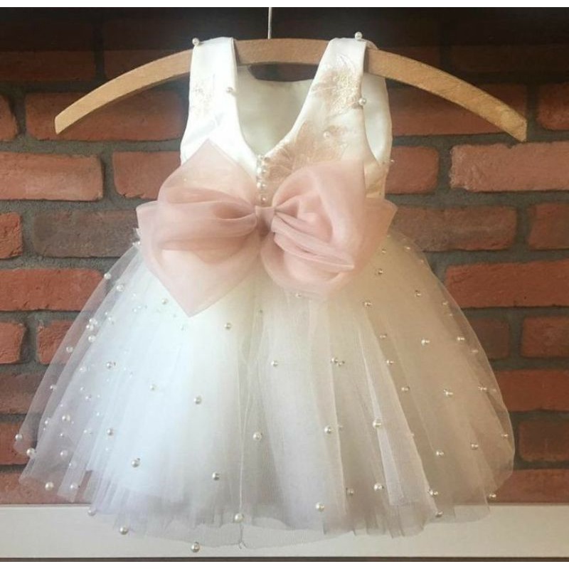 Dress tutu anak Mutiara putih tulang broken white / gaun anak / gaun bayi / dress bayi baptis / dres