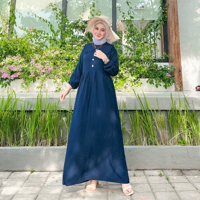 Gamis Wanita Amelia Maxi Dress Bahan Rayon Kancing Depan