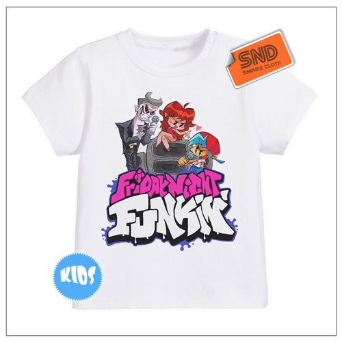 Kaos Baju Anak Game Friday Night Funkin Umur 1-12 Tahun 08 Dtg - Pakaian Anak Game FNF Daddy Boyfrie