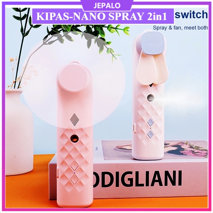Kipas Angin Portable 2 in 1 Plus Nano Spray Pelembab Wajah 2in1 multifungsi / jepalo shop makassar