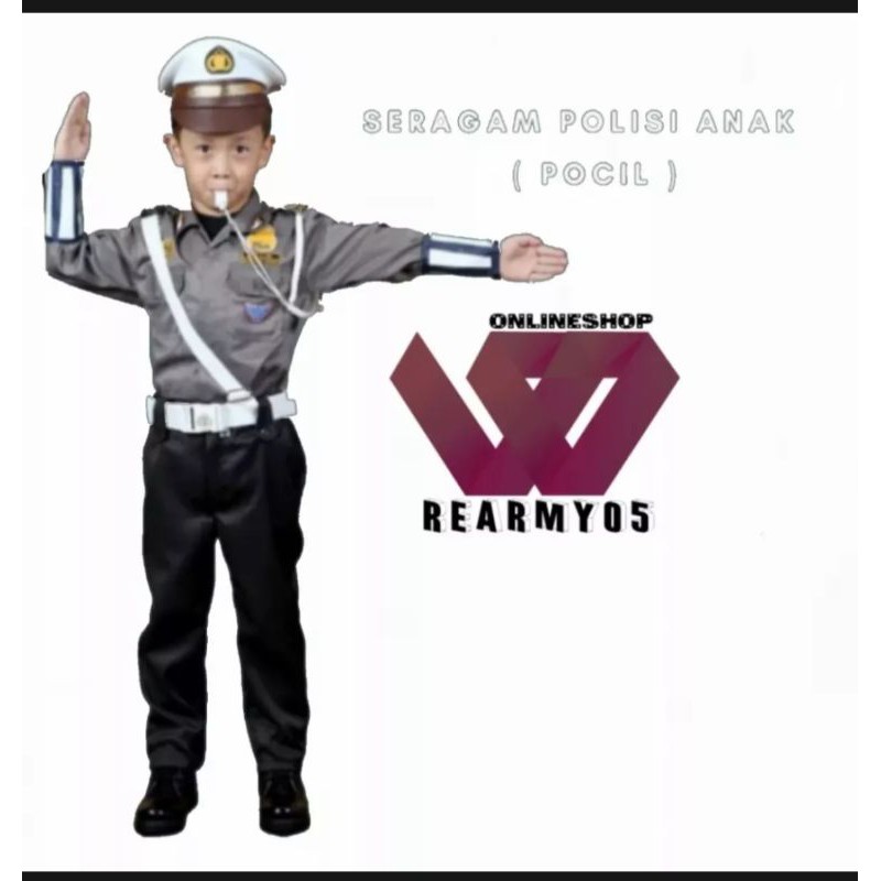 baju polisi anak komplit/kostum polisi anak/pocil/baju karnaval anak/seragam polisi anak untuk usia 