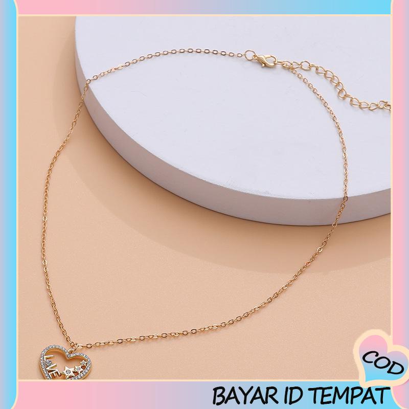 COD❤️ Fashion Indah Cinta Bulan Bintang Kupu-kupu Berkilau Kalung Surat CINTA-A.one