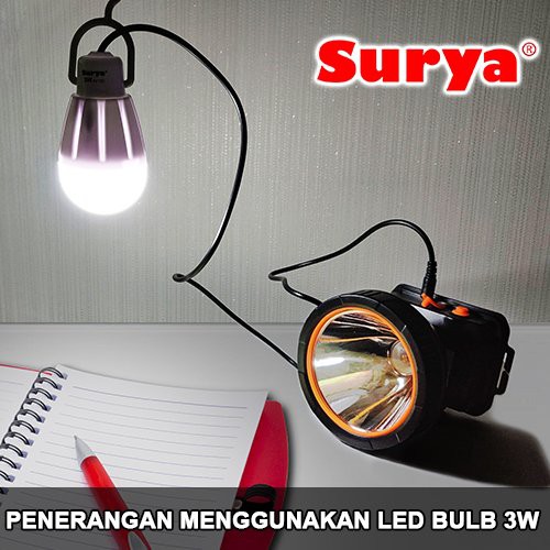 Surya Senter Kepala LED Super Terang Lithium SYH L306S + Bulb DC 3W Cahaya KUNING Super LED