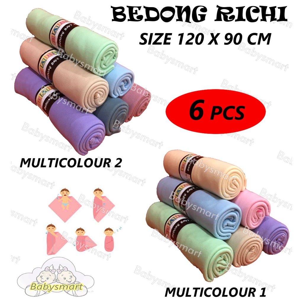 Babysmart - 6 PCS Bedong Bayi Size 120x90 cm Premium RICHI Bahan TC Tebal / Selimut bayi/Alas tidur bayi