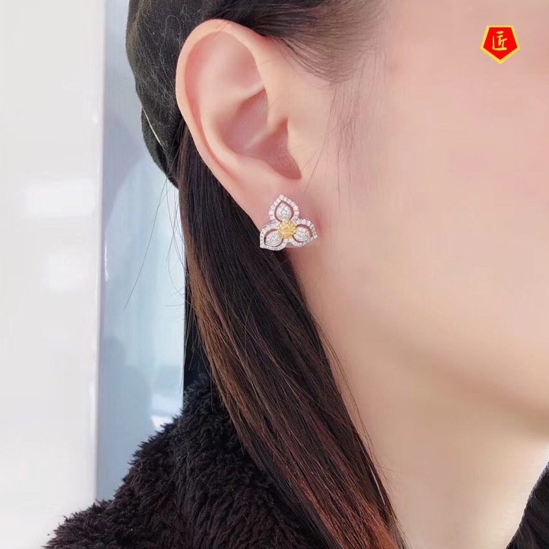 [Ready Stock]Affordable Luxury Fashion Three Petals Yellow Diamond Ear Studs