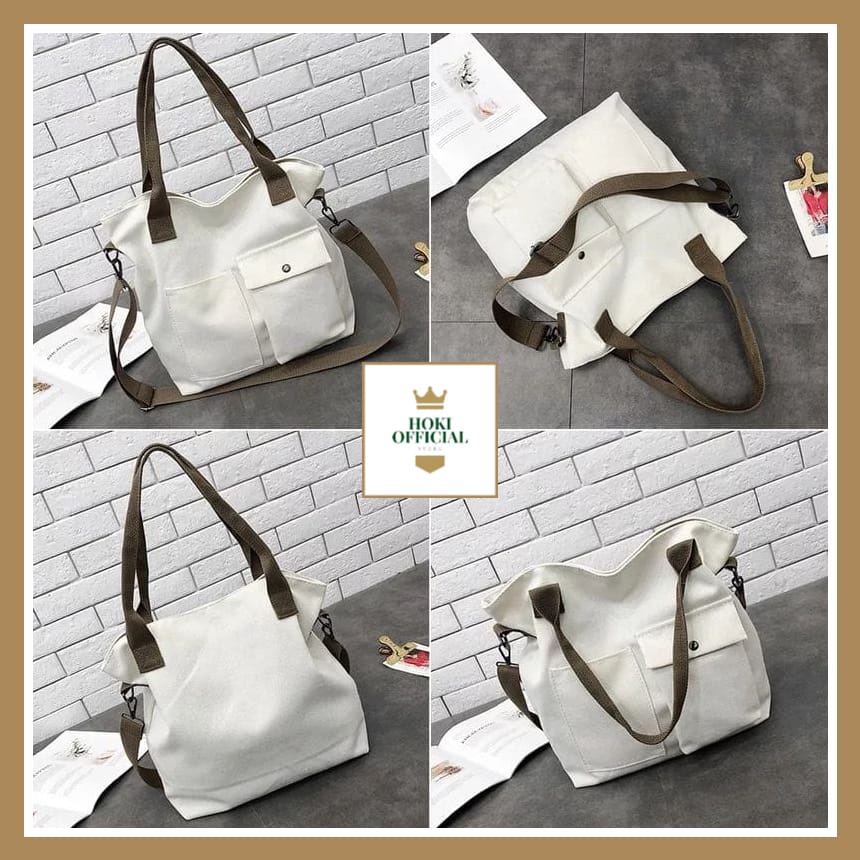 [COD] Tas Selempang Wanita Bahan Nilon Warna Putih Hitam Polos Ada Slot Laptop 16 Inch Tas Bahu Wanita Gaya Korea Trendy Stylish HokiOfficial