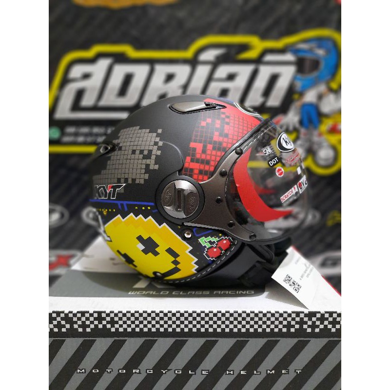 HELM KYT ELSICO MOTIF 7 BLACK MATT YELLOW RED ORI HELM VESPA HELM BOGO HELM RETRO KYT HELM KLASIK