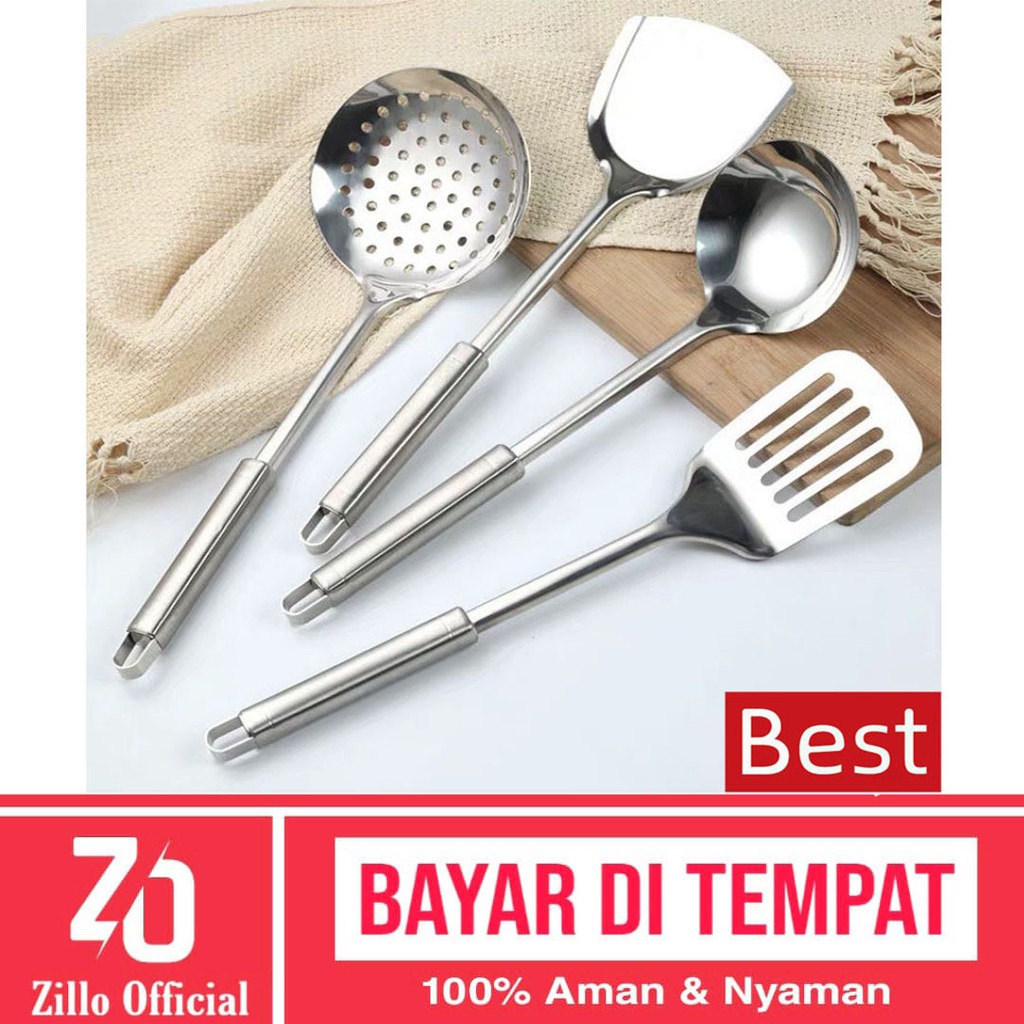 ZILLO Peralatan Masak Spatula Set 4in1 Alat Masak Dapur Stainless Steel Kitchen Ware Set