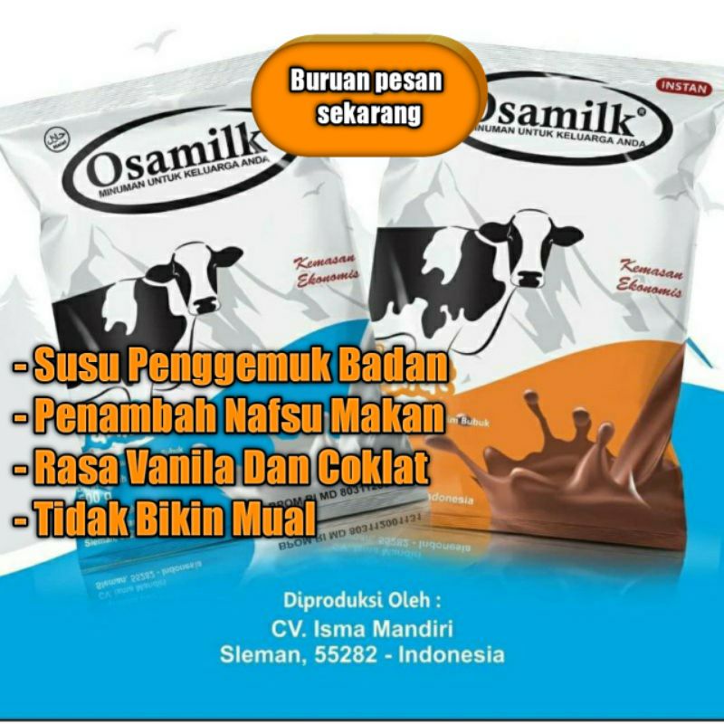 

Osamilk Susu Penggemuk Badan (300-500)grm. Rasa Coklat Dan Vanila