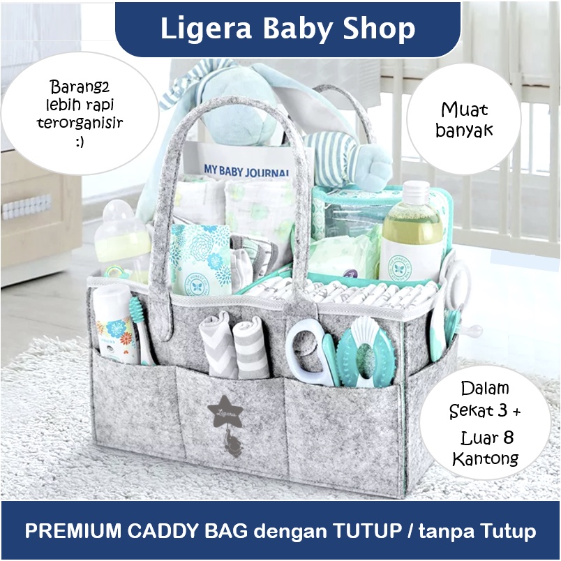 LIGERA Premium Caddy Bag Ada Tutup /  Multipurpose Felt Tas Organizer Stroller Travelling Bayi