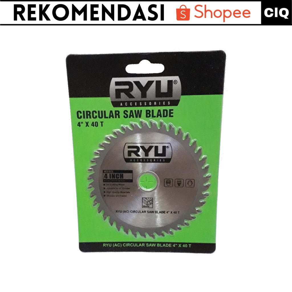 RYU Mata Pisau Mesin Gergaji Kayu - Gerinda Pisau Potong Kayu 4 Inch x 40 Mata - Mata Pisau Mesin Gergaji Jigsaw Kayu / Mata Pisau Gergaji Belah Kayu