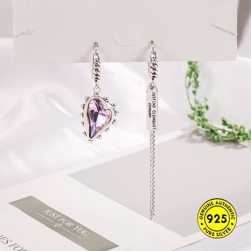 Anting Klip Silver S925 Bentuk Hati Hias Amethyst Gaya Retro Untuk Wanita U935