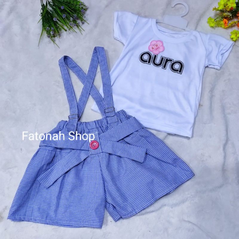 overall anak 2 3 tahun cewek celana kodokan aura dress anak ( overall celana kancing benik )