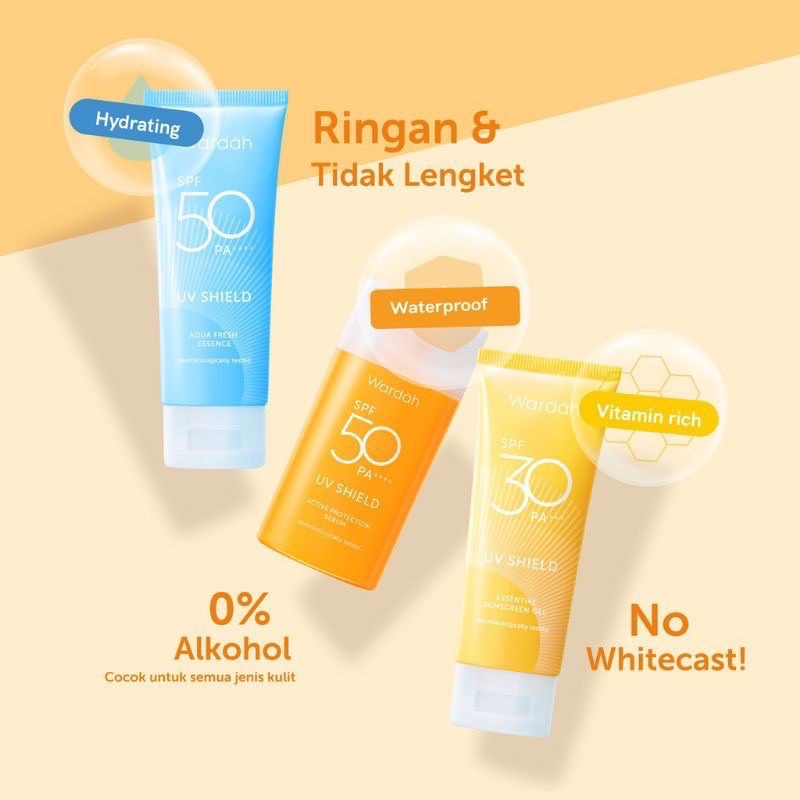 `ღ´ PHINKL `ღ´ ᘺᗩᖇᕲᗩᕼ Wardah sun Sunscreen UV Shield SPF 50 (biru) aqua fresh sunblock anti matahari