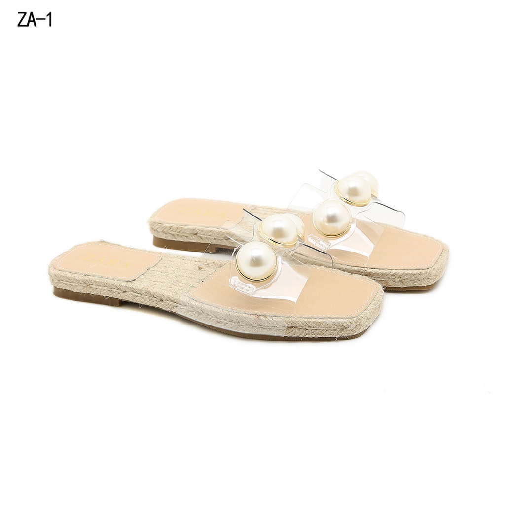 Clear Pearl  Flat Slides Sandals #ZA-1