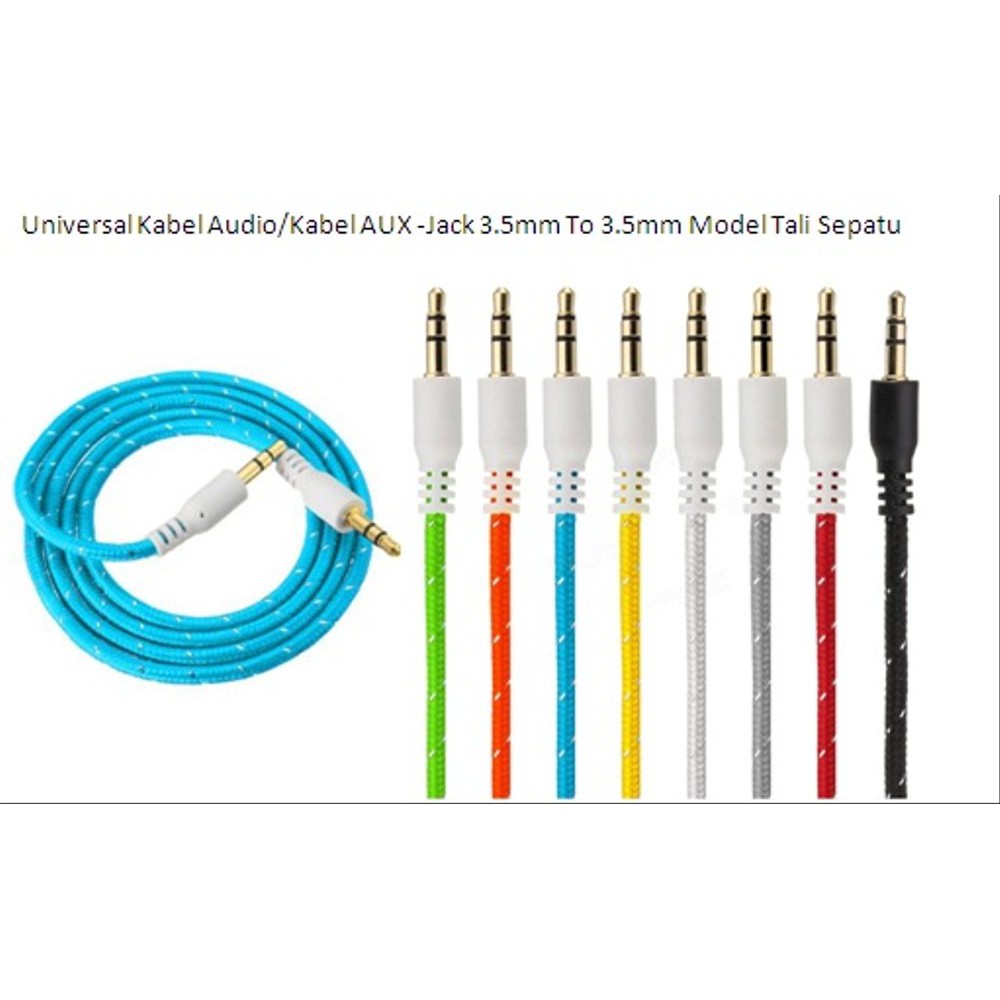 Kabel AUX 3.5mm Audio Jack Speaker Handphone Model Tali Sepatu Male to Male