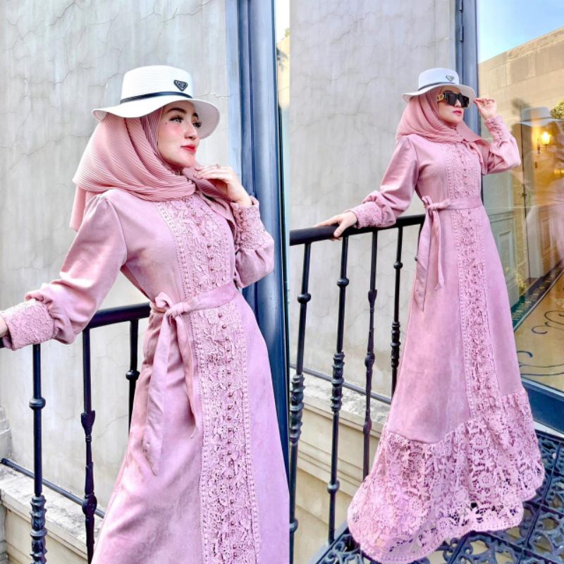 DRESS SUEDE BROKAT ORI BY SHELLASAUKIA