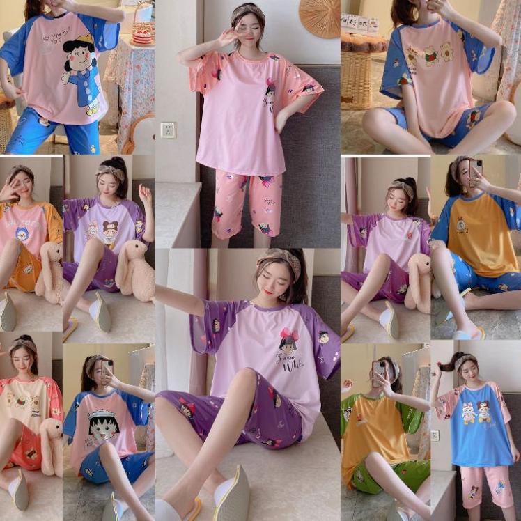 Piyama 3/4 wanita baju tidur import lucu U7T5