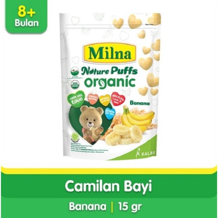 Milna Nature Puffs Organic BANANA 15 Gr Camilan Bayi 8+ Bulan