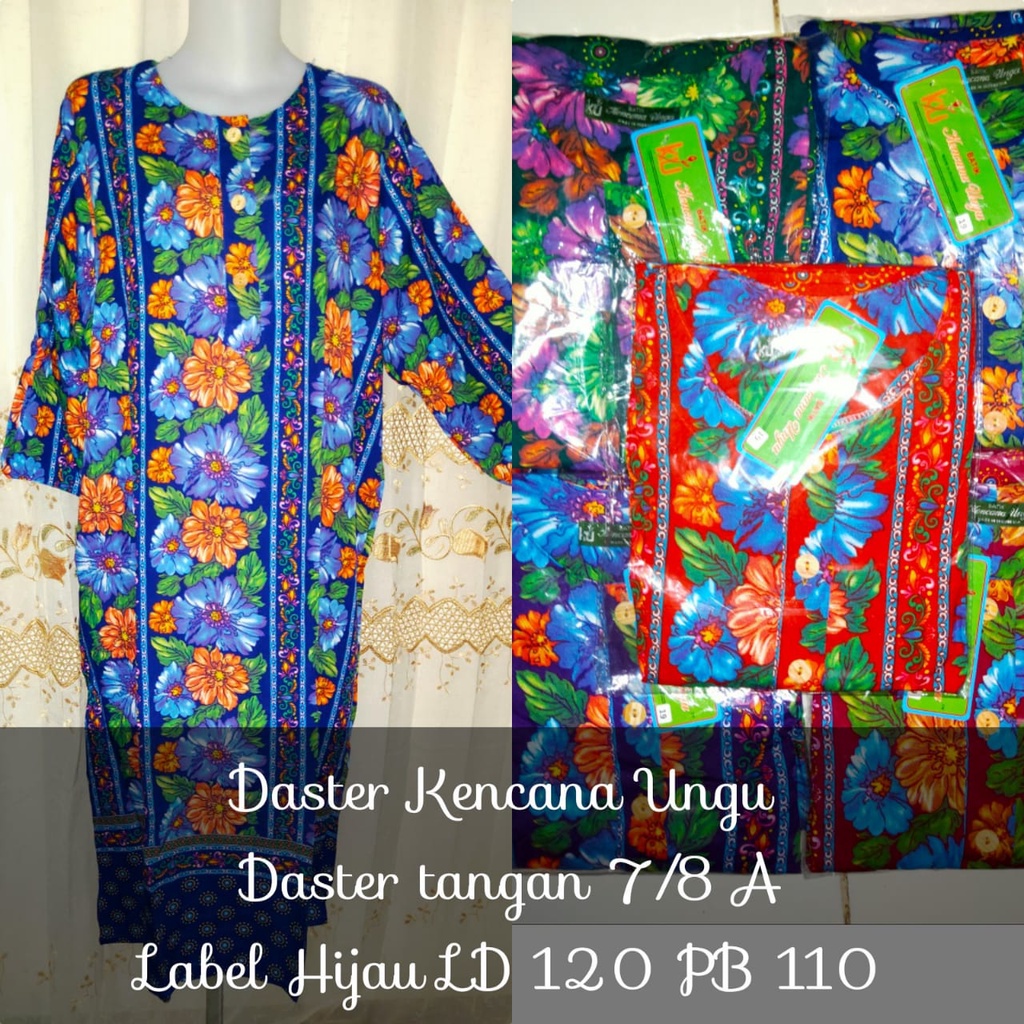 DASTER KENCANA UNGU LENGAN 7/8 LABEL HIJAU// DASTER BATIK KENCANA UNGU LABEL HIJAU// DASTER BATIK// 