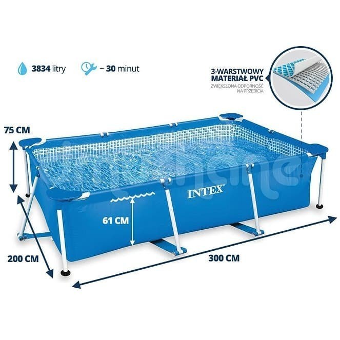 INTEX 28272 Kolam Renang Keluarga Rectangular Frame Swimming Pools 3M