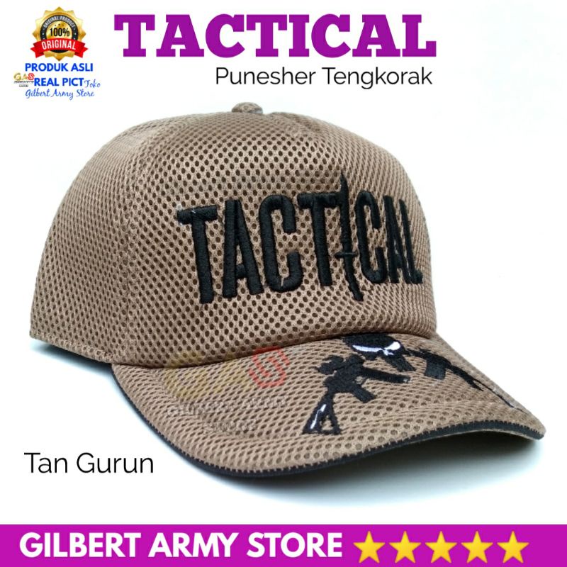 GILBERT ARMY STORE Topi Tactical Punisher jaring Tan Gurun Coklat Hat Pria Terbaru Kekinian