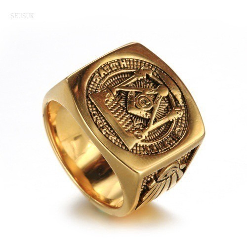 SEUSUK  Cincin Motif Mason Freemason Warna Gold / Silver Untuk Pria
