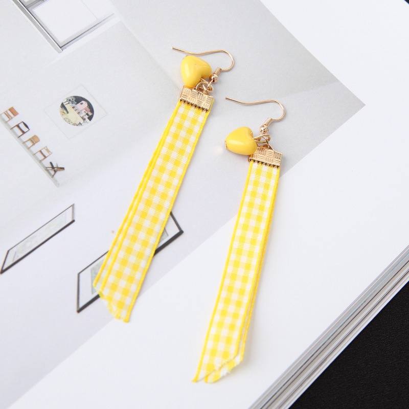 Jepang dan Korea gaya sederhana cute plaid pita anting-anting hati cinta multi Warna rumbai anting-a