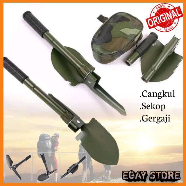 CANGKUL SEKOP MINI LIPAT TNI MILITER MULTIFUNGSI PORTABLE PORTABEL TANAMAN KEBUN PERALATAN BERKEBUN