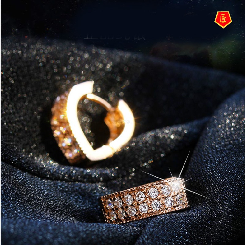 [Ready Stock]Silver Stud Earrings Cute Double Row Diamond V-Shaped