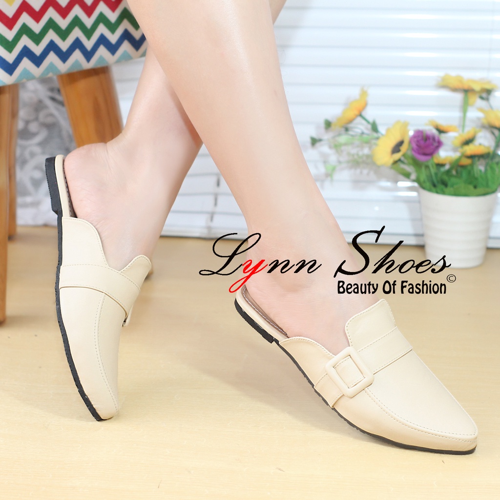 Lynn Sendal Selop Flat Wanita Exclusive S10U - Biru / Coklat / Cream / Hitam / Pink