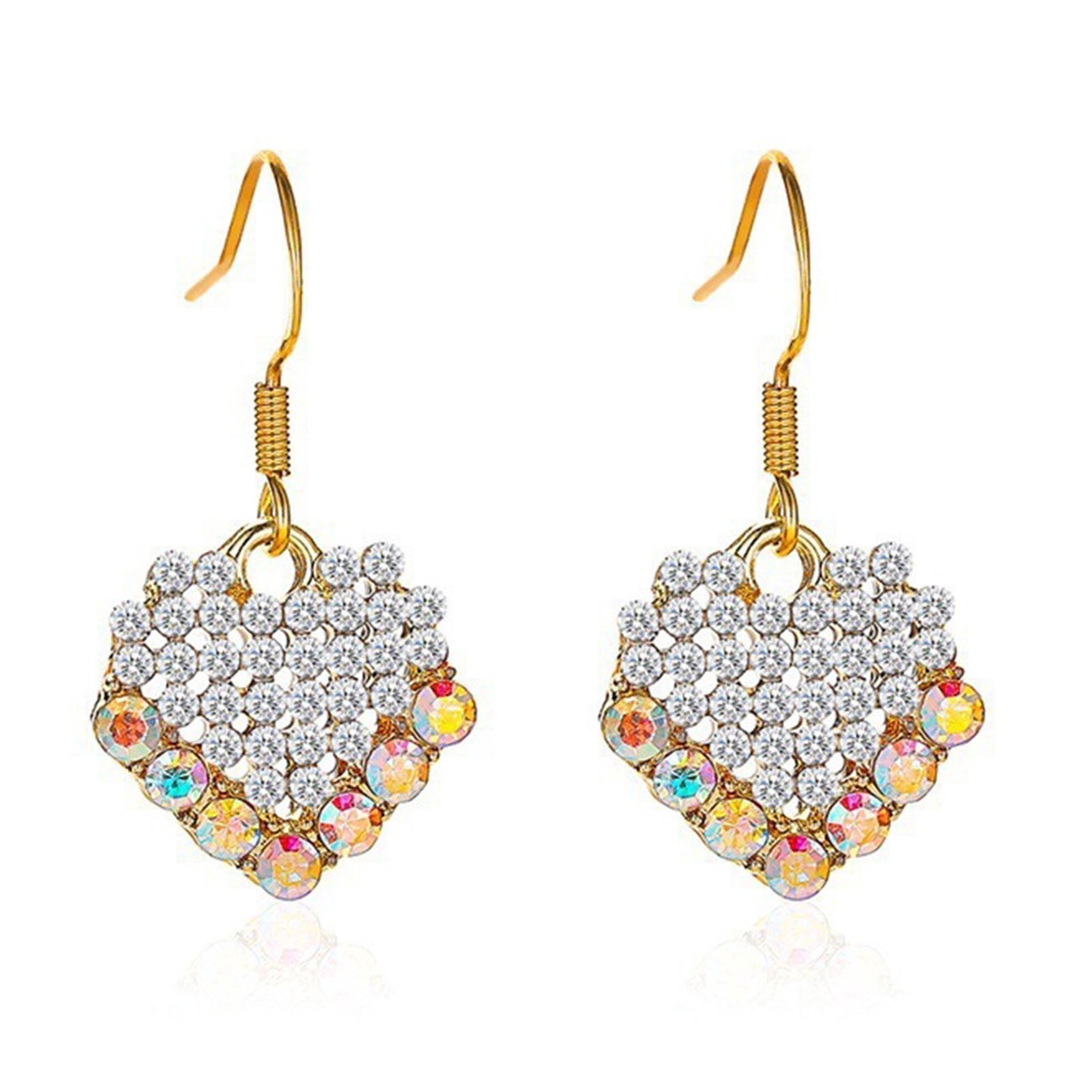 Hu Hu Hu Hu Hu Alat Bantu Pasang Kacamata♡ 1 Pasang Anting Kait Gantung Wanita Desain Hati Hias Berlian Imitasi Warna Warni Untuk Prom / Pesta / Pernikahan