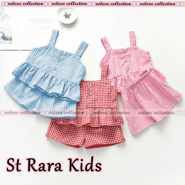 St rara kid / setelan baju pantai anak perempuan lucu / set tartar kids / set pakaian anak Korea lucu wn