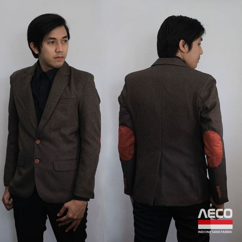 BLAZER PRIA ELBOW BROWN - Jas Coklat Cowok Semi Formal Patch Plat Tambalan Siku Casual Resmi Kantor