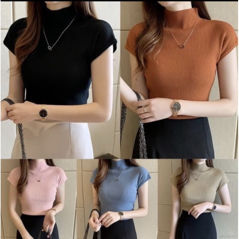 KBS BLOUSE LENGAN PENDEK RAJUT WANITA MURAH BAJU RAJUT PRETY TANGAN  LENGAN PENDEK