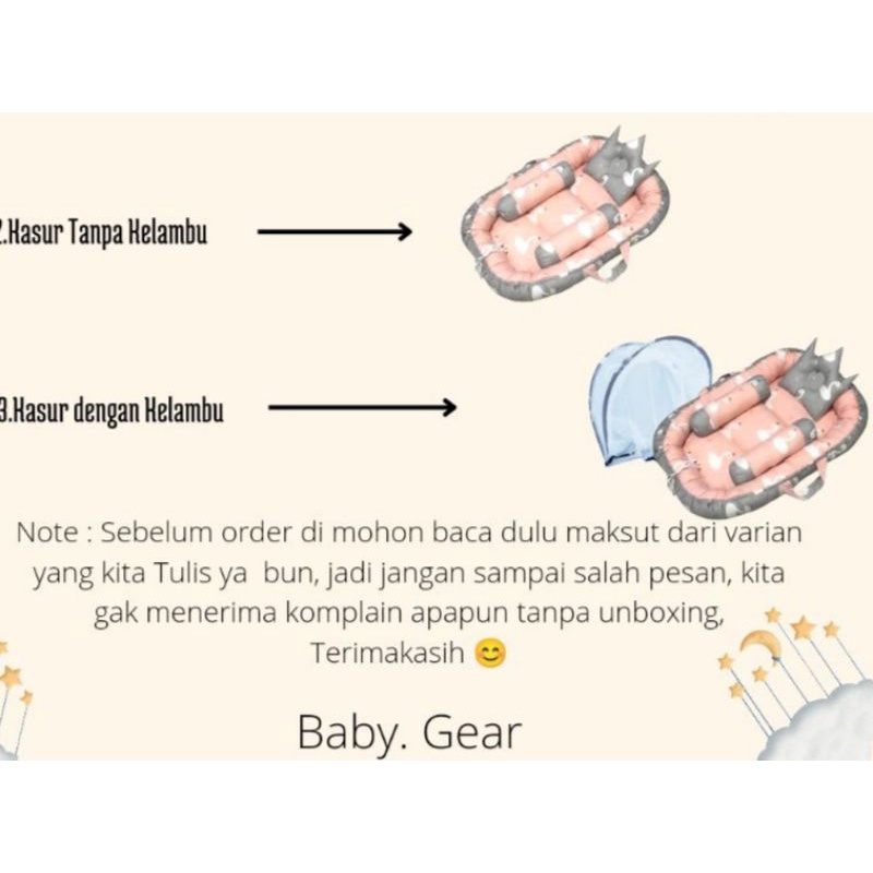 Ready Stock Kasur BabyNest Oval Motif Polos Set Bantal Guling Kelambu Anti Nyamuk