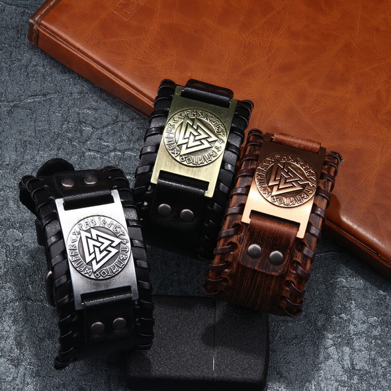 Gelang Tangan Stainless Steel Motif Logo Rune Gaya Vintage Viking Totem Untuk Wanita