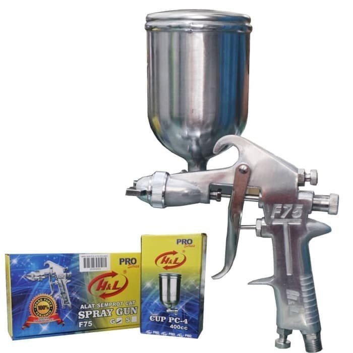 PAKET SPRAY GUN F75 H&amp;L TABUNGATAS + SELANG KOMPRESOR + FILTER 1/4 H&amp;L