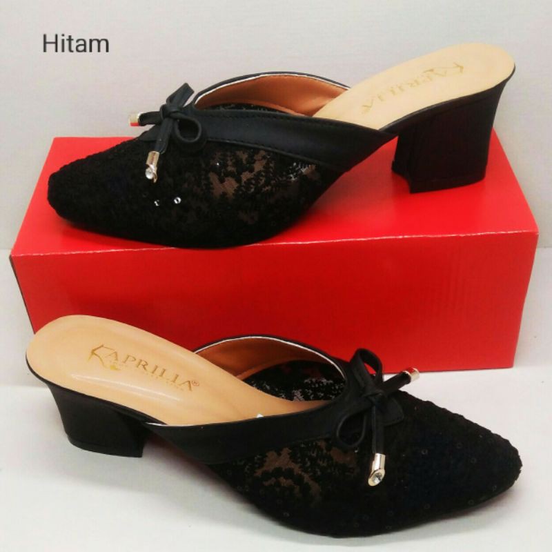 Sendal selop brukat wanita hak 5cm wedges brukat terbaru kekinian /sandal bustong brukat murah berkualitas bisa cod/sandal pesta pernikahan wanita sandal formal wanita