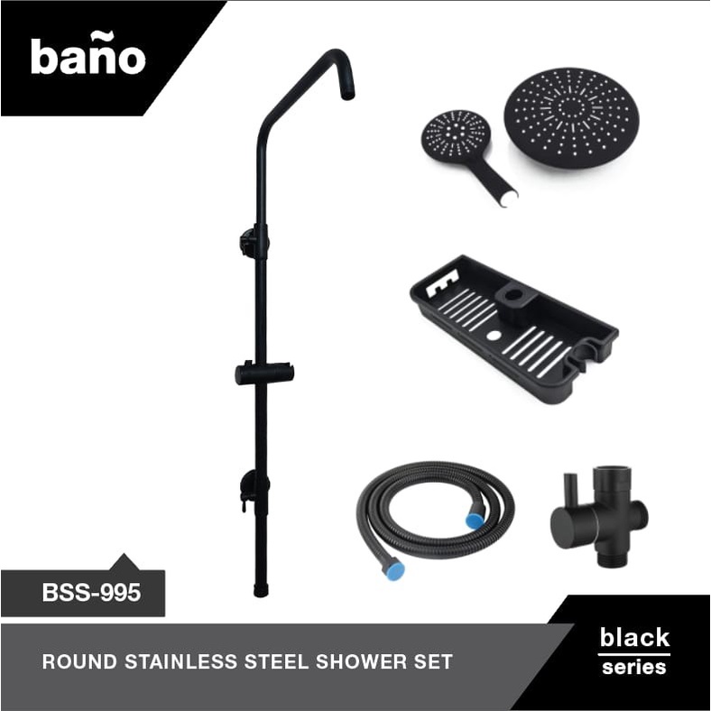 SHOWER TIANG BSS 995 BLACK BANO / SHOWER SET HITAM BULAT BANO