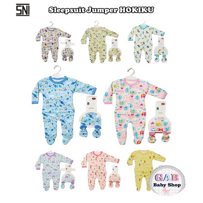 Sleepsuit Jumper Bayi | Romper Set Topi + Sarung Tangan/Kaki SNI HOKIKU