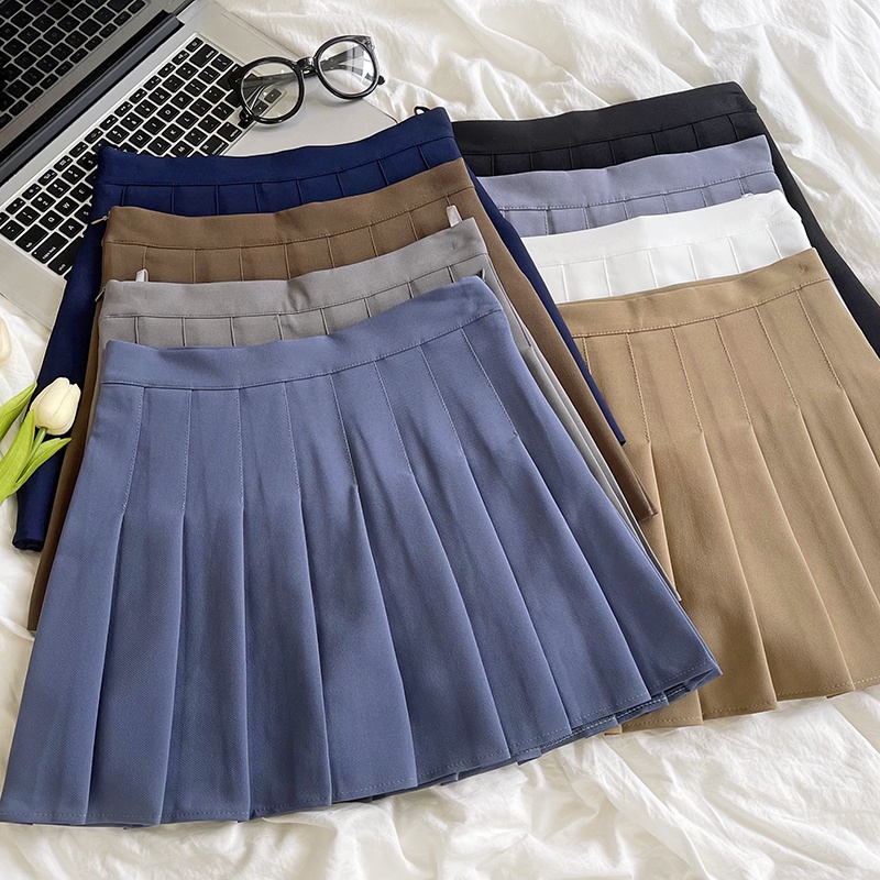 Musim panas buatan sendiri terbatas gaya perguruan tinggi Jepang retro pinggang tinggi dan rok lipit anti-silau A-line tipis yang cocok untuk semua