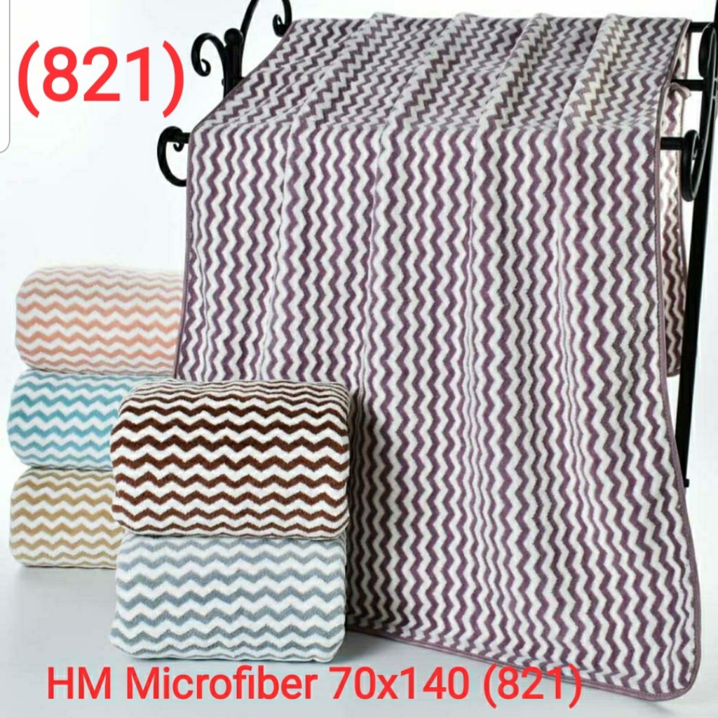 Handuk mandi microfiber impor motif zigzag 70x140 cm