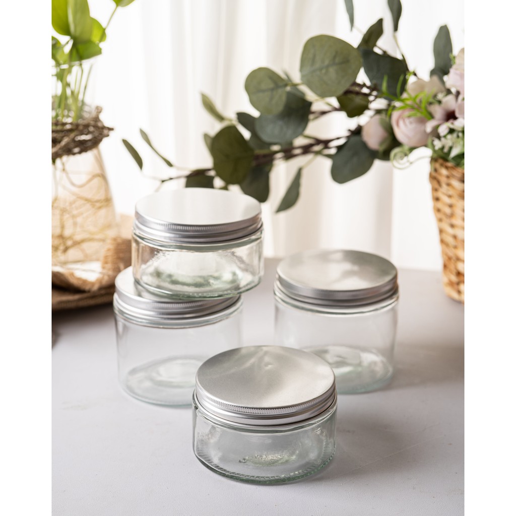 Topless Silver Short 220 ml Lid Alumunium / Toples Kaca Pendek Permen Dapur Bumbu