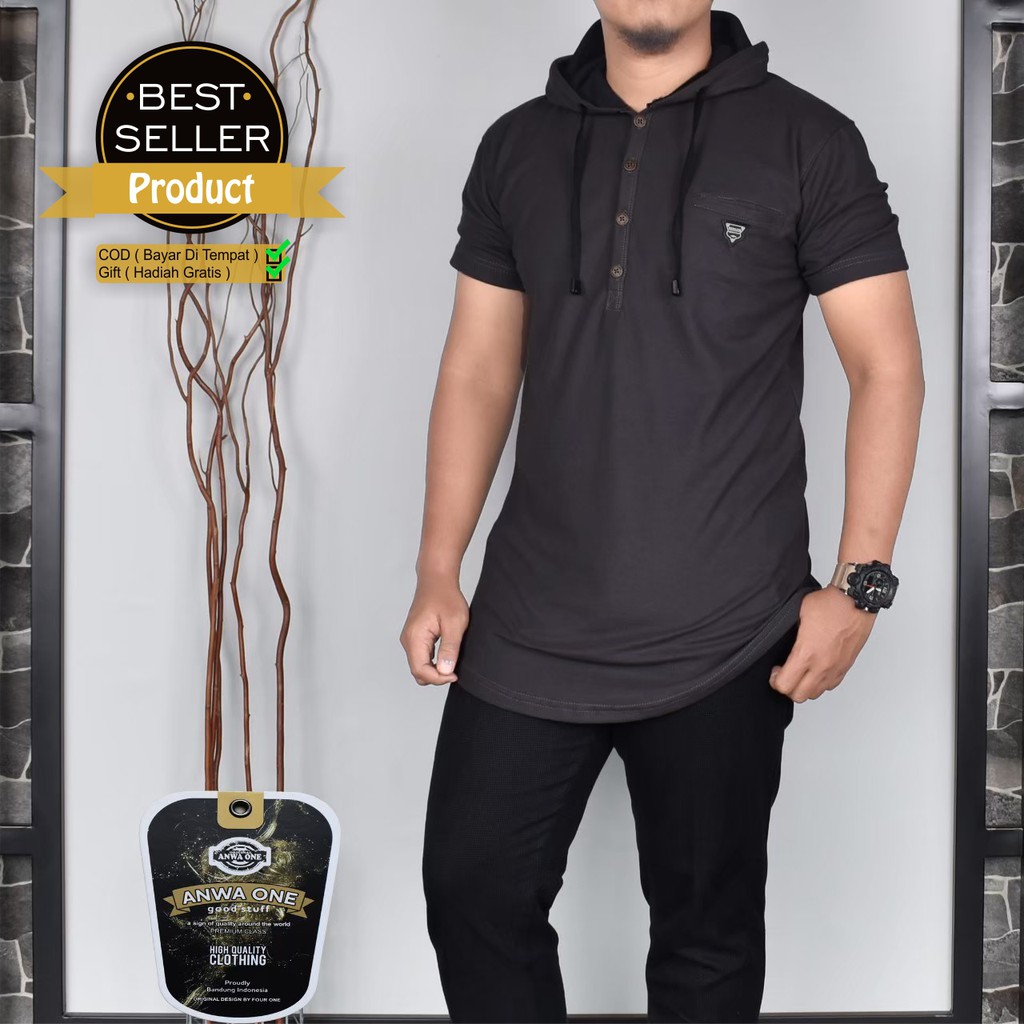 FOUR ONE BAJU MUSLIM HODDIE LACOSTE LENGAN PENDEK KOKO PENDEK KUPLUK SIZE M L XL PREMIUM TERLARIS